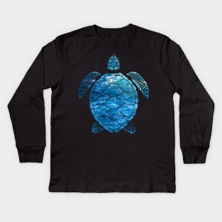 Cute Ocean Wave Turtle - Hawaiian Sea Turquoise Turtle Black Kids Long Sleeve T-Shirt